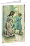 A Joyous Christmas Postcard with Little Girls Looking at the Christmas Tree by Anonymous