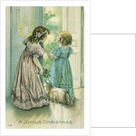 A Joyous Christmas Postcard with Little Girls Looking at the Christmas Tree by Corbis