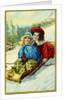 Postcard of Two Girls on a Toboggan by Anonymous