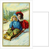 Postcard of Two Girls on a Toboggan by Anonymous