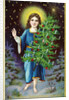 A Merry Christmas to You Postcard with an Angel Holding a Christmas Tree by Anonymous