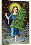 A Merry Christmas to You Postcard with an Angel Holding a Christmas Tree by Anonymous