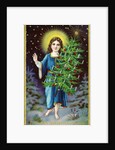 A Merry Christmas to You Postcard with an Angel Holding a Christmas Tree by Anonymous