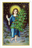 A Merry Christmas to You Postcard with an Angel Holding a Christmas Tree by Anonymous