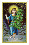 A Merry Christmas to You Postcard with an Angel Holding a Christmas Tree by Anonymous