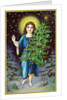 A Merry Christmas to You Postcard with an Angel Holding a Christmas Tree by Anonymous