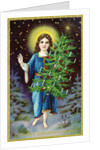 A Merry Christmas to You Postcard with an Angel Holding a Christmas Tree by Anonymous