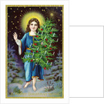 A Merry Christmas to You Postcard with an Angel Holding a Christmas Tree by Anonymous