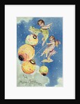 A Merry Christmas Postcard with Angels and Paper Lanterns by Anonymous