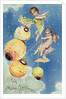 A Merry Christmas Postcard with Angels and Paper Lanterns by Anonymous