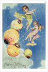 A Merry Christmas Postcard with Angels and Paper Lanterns by Anonymous
