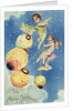 A Merry Christmas Postcard with Angels and Paper Lanterns by Anonymous