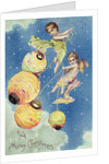 A Merry Christmas Postcard with Angels and Paper Lanterns by Anonymous