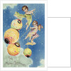 A Merry Christmas Postcard with Angels and Paper Lanterns by Anonymous