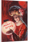 A Merry X Mas Postcard with a Woman Holding a Snowglobe by Anonymous