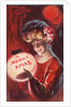 A Merry X Mas Postcard with a Woman Holding a Snowglobe by Anonymous