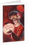A Merry X Mas Postcard with a Woman Holding a Snowglobe by Anonymous