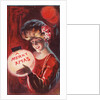 A Merry X Mas Postcard with a Woman Holding a Snowglobe by Anonymous