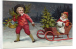 Postcard with Children and a Sleigh by Anonymous