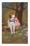 Postcard with a Little Girl and Her Doll by Anonymous