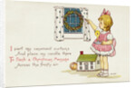 Christmas Postcard of Girl Looking Out of Window by Margaret Evans Price