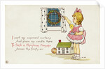 Christmas Postcard of Girl Looking Out of Window by Margaret Evans Price