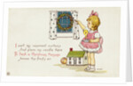 Christmas Postcard of Girl Looking Out of Window by Margaret Evans Price