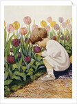 Illustration of a Child Smelling Tulips by Jessie Willcox Smith