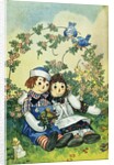 Illustration of Raggedy Ann and Raggedy Andy with Two Robins by Johnny Gruelle