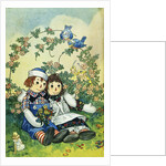 Illustration of Raggedy Ann and Raggedy Andy with Two Robins by Johnny Gruelle