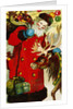 A Happy Christmas Postcard with Saint Nicholas and a Reindeer by Anonymous