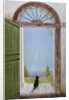 Illustration of a Dog Sitting on the Front Porch by Marguerite Kirmse