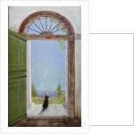 Illustration of a Dog Sitting on the Front Porch by Marguerite Kirmse