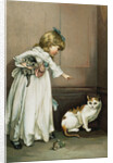 Illustration of a Little Girl Scolding a Cat by Anonymous