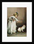 Illustration of a Little Girl Scolding a Cat by Anonymous