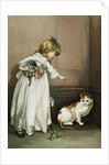 Illustration of a Little Girl Scolding a Cat by Anonymous