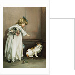 Illustration of a Little Girl Scolding a Cat by Anonymous