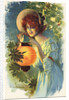 Postcard of a Woman with a Paper Lantern by Anonymous