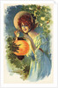 Postcard of a Woman with a Paper Lantern by Anonymous