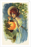 Postcard of a Woman with a Paper Lantern by Anonymous