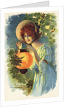 Postcard of a Woman with a Paper Lantern by Anonymous