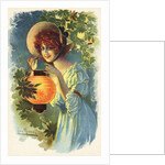 Postcard of a Woman with a Paper Lantern by Anonymous
