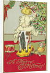A Merry Christmas! Postcard of a Child on a Rocking Horse by Anonymous