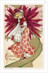 Christmas Wishes Postcard of a Woman and a Poinsettia by Anonymous
