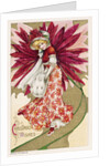 Christmas Wishes Postcard of a Woman and a Poinsettia by Anonymous