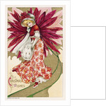 Christmas Wishes Postcard of a Woman and a Poinsettia by Anonymous