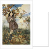 Illustration of a Girl and Autumn Leaves by Jessie Willcox Smith