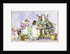 Illustration of a Girl Decorating Eggs with Giant Rabbit Family by Alexandra Day