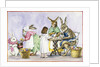 Illustration of a Girl Decorating Eggs with Giant Rabbit Family by Alexandra Day