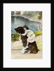 Color Print Postcard Showing Girl Hugging a Bernese Mountain Dog by Anonymous